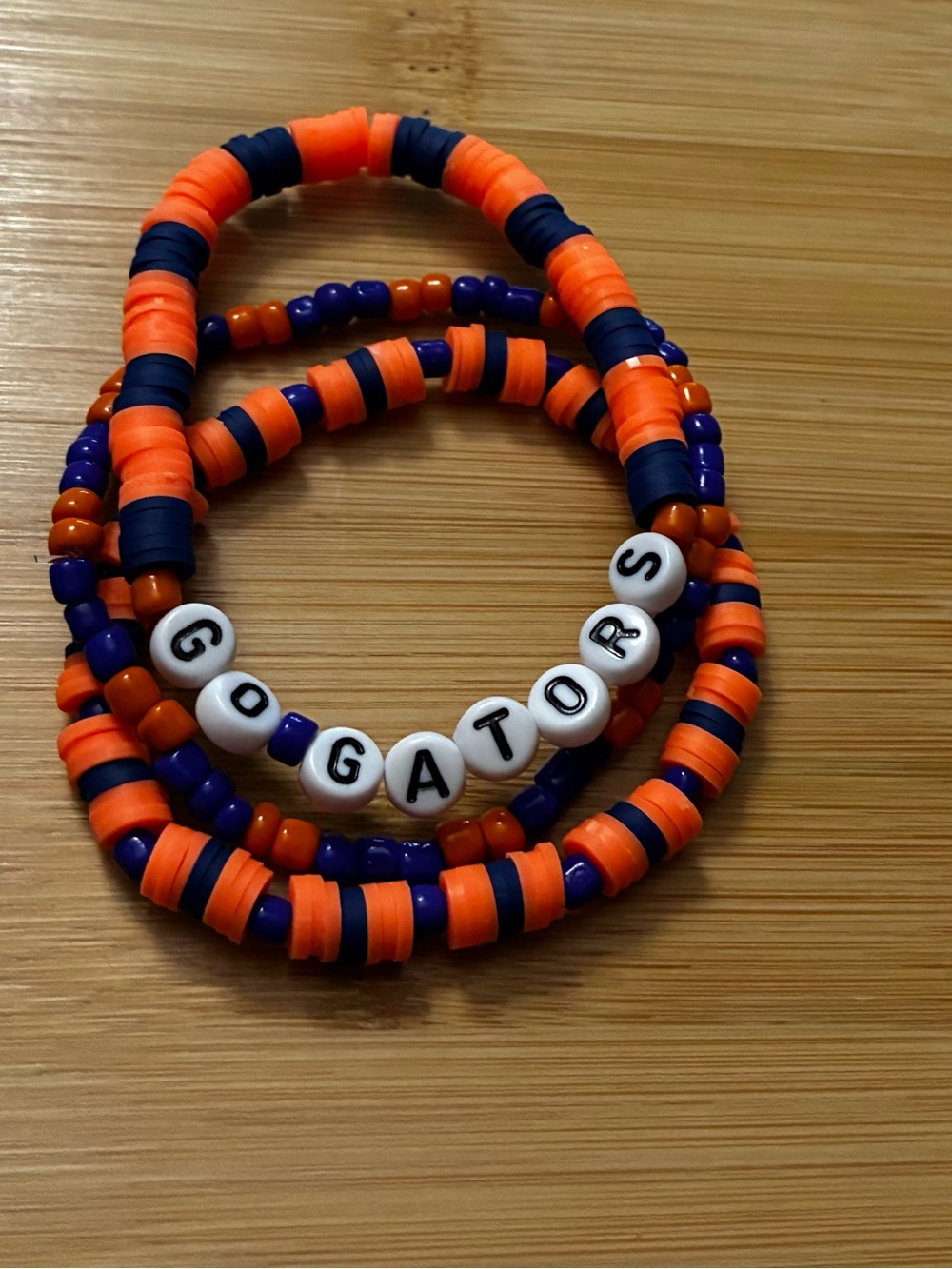 Orange & Blue Beaded 'GO GATORS' Stretch Bracelet Set